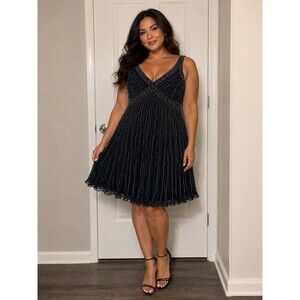 VTG Stenay Sequin Fully Beaded Dress Silk SZ XL Midi Fairy Whimsical Sparke
